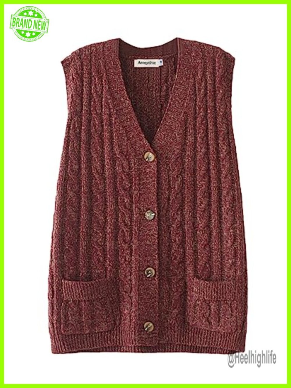 Sleeveless Cable Knit Sweater Vest Button Down V-Neck Cardigan with Pockets